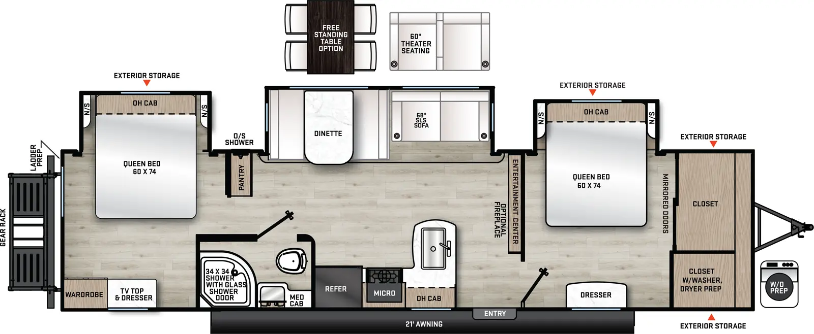 Catalina Legacy Edition 343BHTS (2 Queen Beds) Floorplan